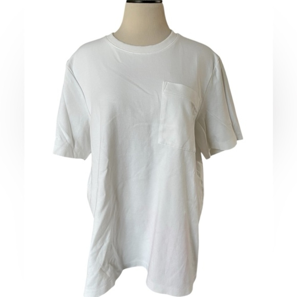 ATHLETA White Pocket‎ Short Sleeve Oversized Shirt Pleat Athleisure Size LARGE T